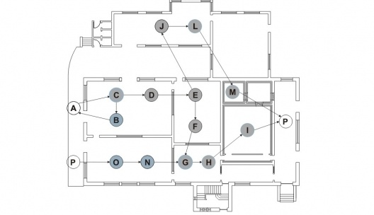 Diagrama das etapas do processamento do leite sobre a planta do projeto de Heitor Maia Filho