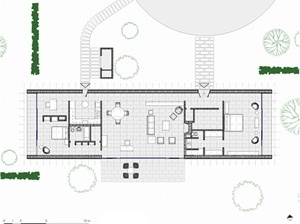 Planta baixa da Casa Bunshaft. Desenho do autor