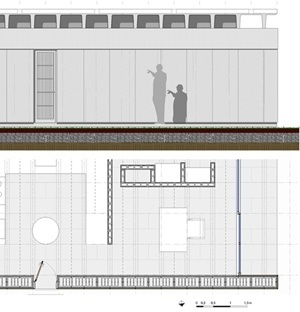 Casa Bunshaft - fachada e planta ampliados. Desenho do autor