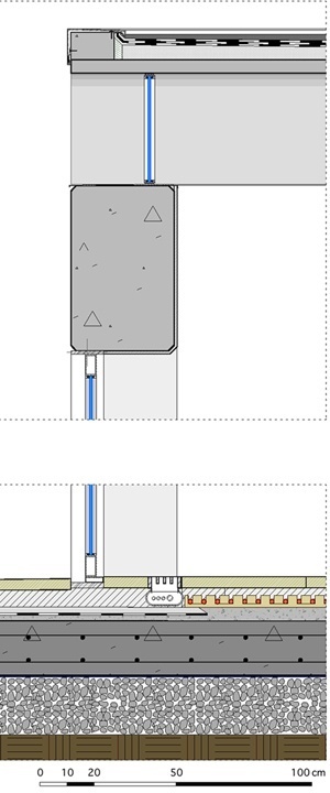 Casa Bunshaft: detalhes de cobertura e piso. Desenho do autor