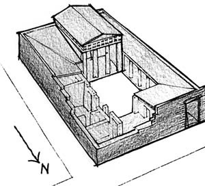 Perspectiva da casa nº 33, Priene [adaptado de CHING, 1996, p. 154]