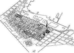 Proposta volumétrica para o Plano Phoenix nos arredores da Aguada, Montevideo. BTA Architects, Inc., Cambridge, Mass., EUA., 1997