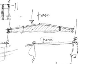 Fig. 15: Viga utilizada na cobertura do vão central, ilustra a preocupação com a leveza e o transporte da peça [Desenho de Maitrejean, realizado em 30.05.07, para a pesquisa de Eneida de Almeida e Kátia]