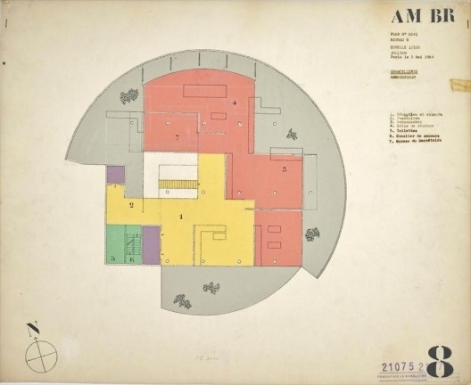 Embaixada da França, Chancelaria, planta sétimo andar, Brasília, 1962-1964, arquiteto Le Corbusier<br />Imagem divulgação  [Fondation Le Corbusier]