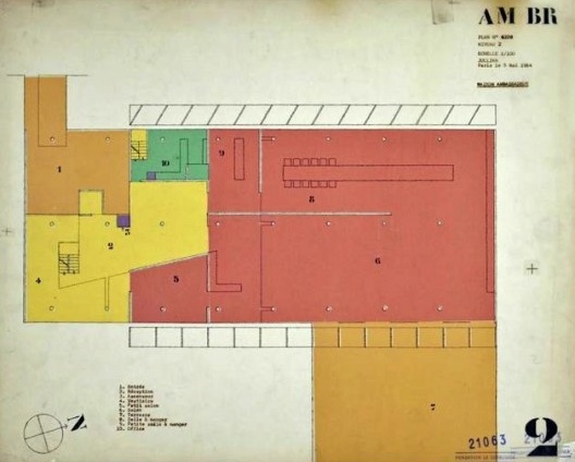 Embaixada da França, residência do embaixador, planta primeiro andar, Brasília, 1962-1964, arquiteto Le Corbusier<br />Imagem divulgação  [Fondation Le Corbusier]