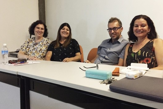 Celma Chaves, Klaudia Perdigão, Fernando Lara e Cybelle Miranda durante o Seminário de mestres e mestrandos<br />Foto Douglas Naegeli 