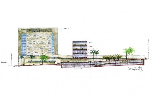 Praça das Artes, corte longitudinal do complexo, São Paulo. Escritório Brasil Arquitetura e arquiteto Marcos Cartum [Brasil Arquitetura]