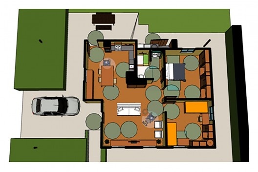 Possíveis modificações caseiras para a vida familiar, como a expansão doméstica, mudança da sala de estar para o novo quarto<br />Elaboração Gabriela Maciel  [Acervo disciplina “Casas e seus lotes” (UFMG)]