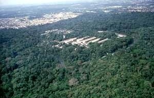 Vista aérea do Campus da Universidade do Amazonas, Manaus, 1970-1980, Arquiteto Severiano Porto