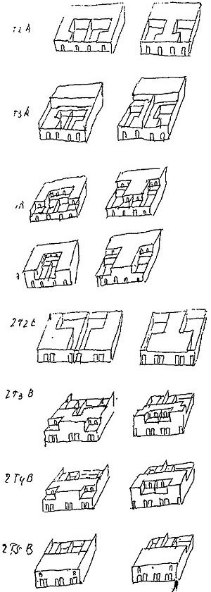 Fig.5 –Sketches by Álvaro Siza of house-patio variations [FLECK , Brigitte. Ávaro Siza. Londres: Chapman & Hill , 1995]