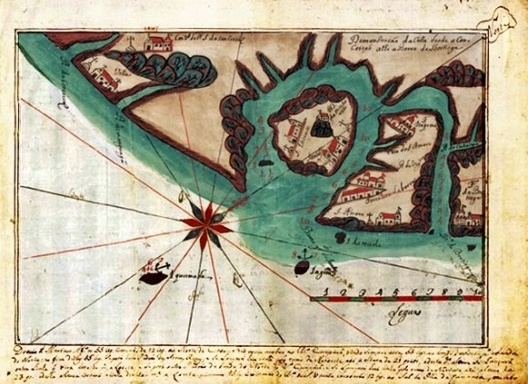 Vila de Conceição, atual Itanhaém, até a barra de Bertioga, mapa de Bertholomeu Payz de Abreu, 1719<br />Imagem divulgação  [Demonstração da costa desde Buenos Ayres athé a Vila de Santos / Acervo da Biblioteca Naci]