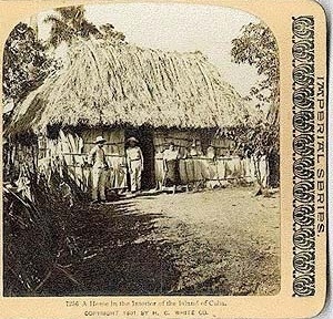 Foto estereoscópica de bohío, en Cuba. H.C. White Co. 1901. [Arquivo Cedodal]