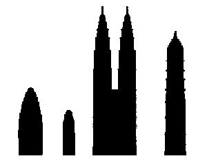 Perfis dos edifícios Swiss Re, Agbar, Petronas e Jin Mao