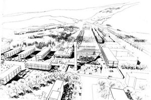 Fig. 17 - Croquis do Plano Regulador para Universidade de Concepción de Emilio Duhart 1958.Fundo Arquivo de Originais. Centro de Informação eDocumentação Sergio Larraín García-Moreno [Pontificia Universidad Católica de Chile]