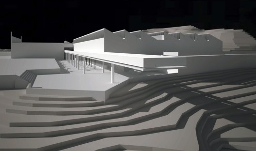 Maquete eletrônica do projeto do Museu de Arte Contemporânea de Ouro Preto, 2014<br />Imagem divulgação  [Escritório Paulo Mendes da Rocha]
