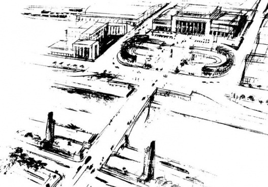 Croquis de Prestes Maia para a Ponte das Bandeiras [TOLEDO, Benedito L. de. Prestes Maia e as origens do urbanismo moderno em São Paulo]