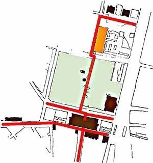 2.2. Esquema gráfico dos "eixos" estruturadores: centro-bairro (N/S) e ferroviário (L/O)