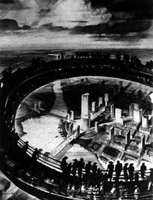  Perysphera: Pavilhão da Word's Fair de 1939 que abrigava a Democracity  centro urbano ideal no ano de 2039, concebido pelo designer industrial Henry Dreyfus [PICCHI, Francesca. Esposizione Universale di New York. In: Domus, Milano, dez. 1999.]