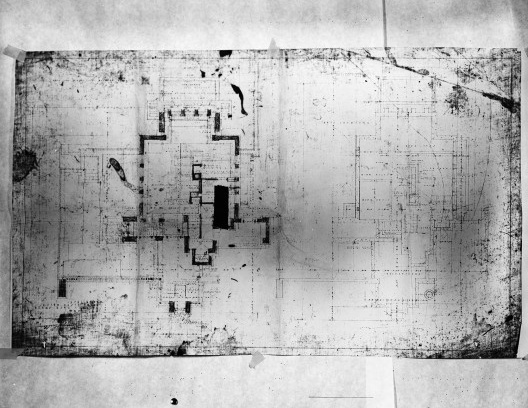 Emil Bach House, pavimento térreo, oeste e oeste, North Sheridan Road, Chicago, Estados Unidos, 1915. Arquiteto Frank Lloyd Wright<br />Desenho original  [Library of Congress / U.S. Government]