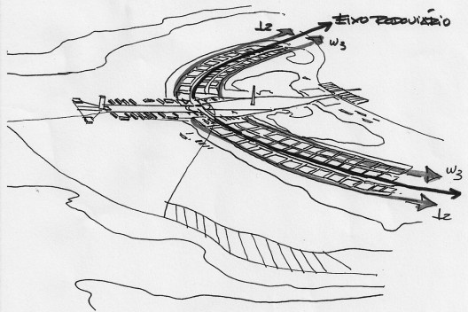 O fluxo predominantemente linear, programado por Lúcio Costa. Desenhos de Eliel Americo<br />Acervo do autor  [Ver nota 12]
