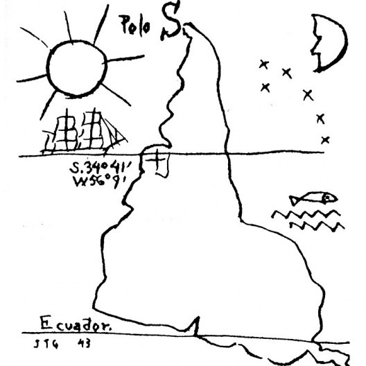 América invertida, drawing by Joaquín Torres García, 1943 [Museo Torres García]