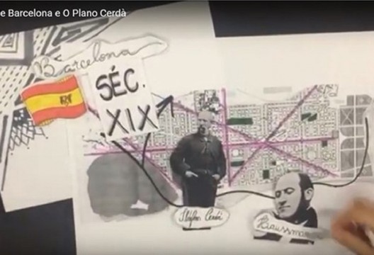 Frame extraído de vídeo sobre a história do planejamento urbano de Idelfons Cerdá da cidade de Barcelona realizado pelos alunos na disciplina. (2016)<br />Elaboração Giulia Becker, Luan Bobato Daldim e Rita Patron 