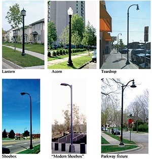 Fig. 11: Diferentes tipologias de luminárias utilizadas em Minneapolis [http://www.ci.minneapolis.mn.us/public-works]