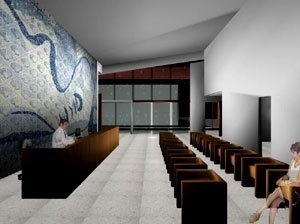 Itaporanga d´Ajuda. Saguão de atendimento (com painel ilustrativo, Cândido Portinari para o edifício do MES – RJ)