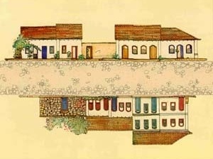 Desenho representando uma das ruas de Paraty, feito por Patrícia Sada