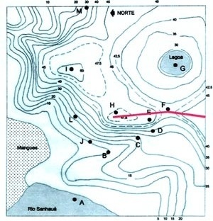 5. Traçado possível, mas não adotado, do eixo principal da cidade da Parahyba, formado por dois segmentos de reta (desenhado sobre a planta da Fig. 2)