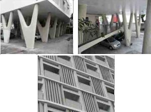 Figura 3: Pilotis, mezanino e fachada do edifício Urpia<br />Foto do autor 