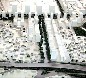 Operação Urbana Vila Sônia. Plano-Referência de Intervenção e Ordenação Urbanística: Pólo Vila Sônia: maquete de conjunto [SEMPLA/PMSP]