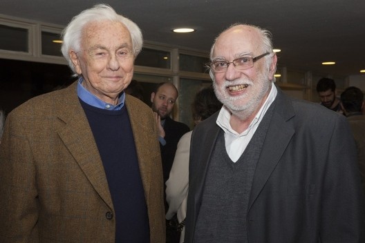Eduardo de Almeida e Edson Elito, festa de lançamento do livro “Abrahão Sanovicz, arquiteto”, IAB/SP, 22 ago. 2017<br />Foto Fabia Mercadante 