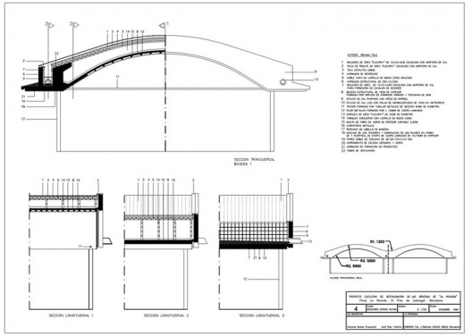 Proyecto ejecutivo de restauración de las cúpulas de La Ricarda ", fase 1. Corta el estado actual. Arquitectos Fernando Álvarez y Jordi Roig (dibujo diciembre de 1998)