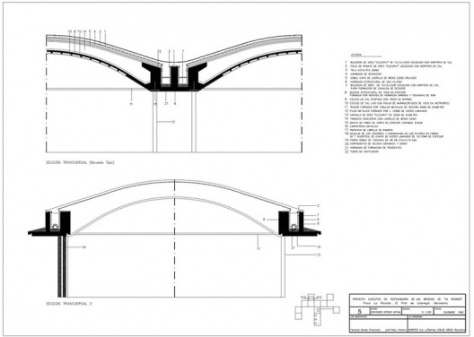 Proyecto ejecutivo de restauración de las cúpulas de La Ricarda ", fase 1. Corta el estado actual. Arquitectos Fernando Álvarez y Jordi Roig (dibujo diciembre de 1998)