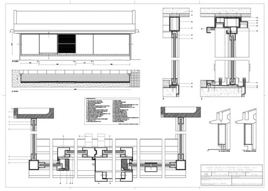 Proyecto ejecutivo de restauración de "La Ricarda", fase 2. V2 + F15 - Brass. Los detalles técnicos de los marcos. Arquitectos Fernando Álvarez y Jordi Roig (de julio de 2001)