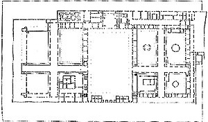 Planta, Ospedale Maggiore, Milano, Italia (de Filarette, 1456). Fonte: CISNEROS, M. Z.. "Manual de historia de los hospitales" in Revista de la Sociedade Venezoelana de Historia de la Medicina, Caracas, 2 (4), 1954, fig. 34