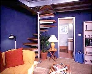 The blue interior is the living area