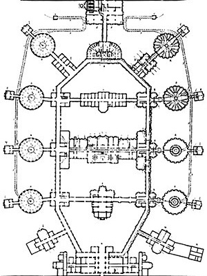 Hospital Civil, Antuérpia (1878), planta [THOMPSON, J. D. & GOLDIN, G.. The hospital: a social and architectural history. New Haven:]