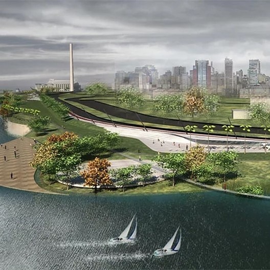 Plano conceitual do Parque Urbano da Orla do Guaíba, Porto Alegre RS, 2012-2018. Escritório Jaime Lerner Arquitetos Associados<br />Imagem divulgação  [website oficial do arquiteto]