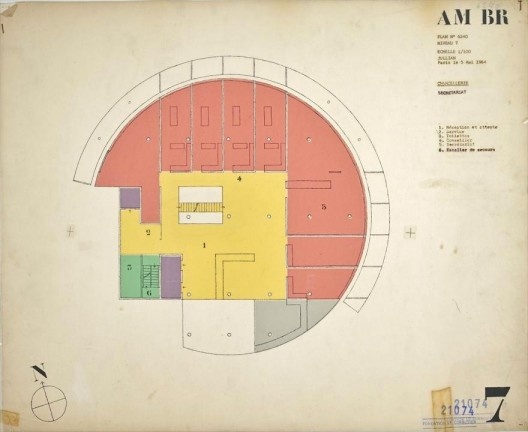 Embaixada da França, Chancelaria, planta sexto andar, Brasília, 1962-1964, arquiteto Le Corbusier<br />Imagem divulgação  [Fondation Le Corbusier]