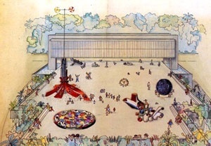 Fig 11: Lina Bo Bardi - Collage para o belvedere do Masp - SP, 1957 [Costa Neto, Achylles – A liberdade desenhada por Lina Bo Bardi –UFRGS  , 2003]