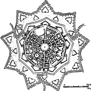 Scamozzi, Fortaleza de Palmanova, 1593 [RYKWERT, Joseph. A sedução do lugar. São Paulo, Martins Fontes, 2004]