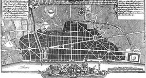 Cristopher Wren, Plano para a reconstrução de Londres, 1666 [RYKWERT, Joseph. A sedução do lugar. São Paulo, Martins Fontes, 2004]