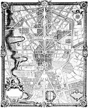 Le Nôtre, Cidade e Parque de Versailles, século XVII [BENÉVOLO, Leonardo. A história da cidade. São Paulo, Perspectiva, 1983]