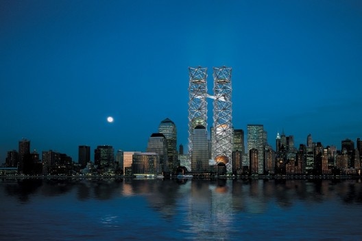  Concurso para reconstrução do local do World Trade Center, THINK Design: Shigeru Ban, Frederic Schwartz, Ken Smith, Rafael Vinoly; Contributors: William Morrish, David Rockwell, Janet Marie Smith; Engineers: ARUP, Buro Happold, Jorge Schlaich [Lower Manhattan Development Corporation]