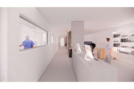 Views of the short-term project for the pharmacy at the University Hospital of USP, São Paulo SP<br />Drawing by Luíza Carneiro de Oliveira 