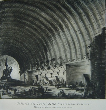Galleria dei Trofei della Rivoluzione Fasicsta. Misura: 180 x 10 x 10 m. Auditórium, “progetti”. Op.Cit. Biblioteca Instituto Italiano di Cultura di Buenos Aires.