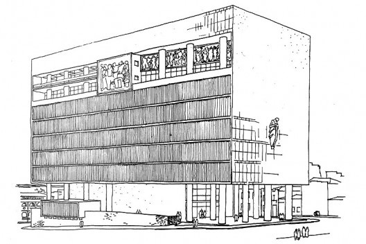 Perspectiva Concurso Palácio da Justiça, Luis F. Corona, Carlos M. Fayet, 1953 [Espaço Arquitetura, Porto Alegre, nov dez, 195?, n. 1, p. 4]