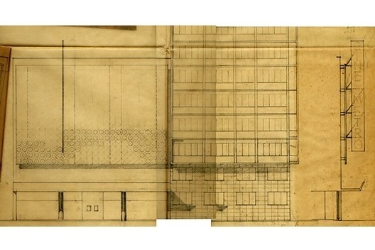 Estudo de Giancarlo Palanti para as fachadas do Cine Trianon (atual Cine Belas Artes) e dos edifícios Chipre e Gibraltar, São Paulo [Arquivo Giancarlo Palanti, Biblioteca da FAU-USP]
